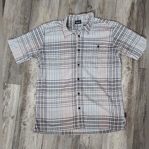 Patagonia Men's A/C Organic Cotton  White/Charcoal/Orange Button Down Shirt